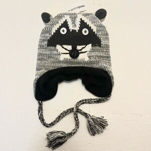Kids Raccoon Ear Flap Knit Hat Fleece Lined Grey Small NWT